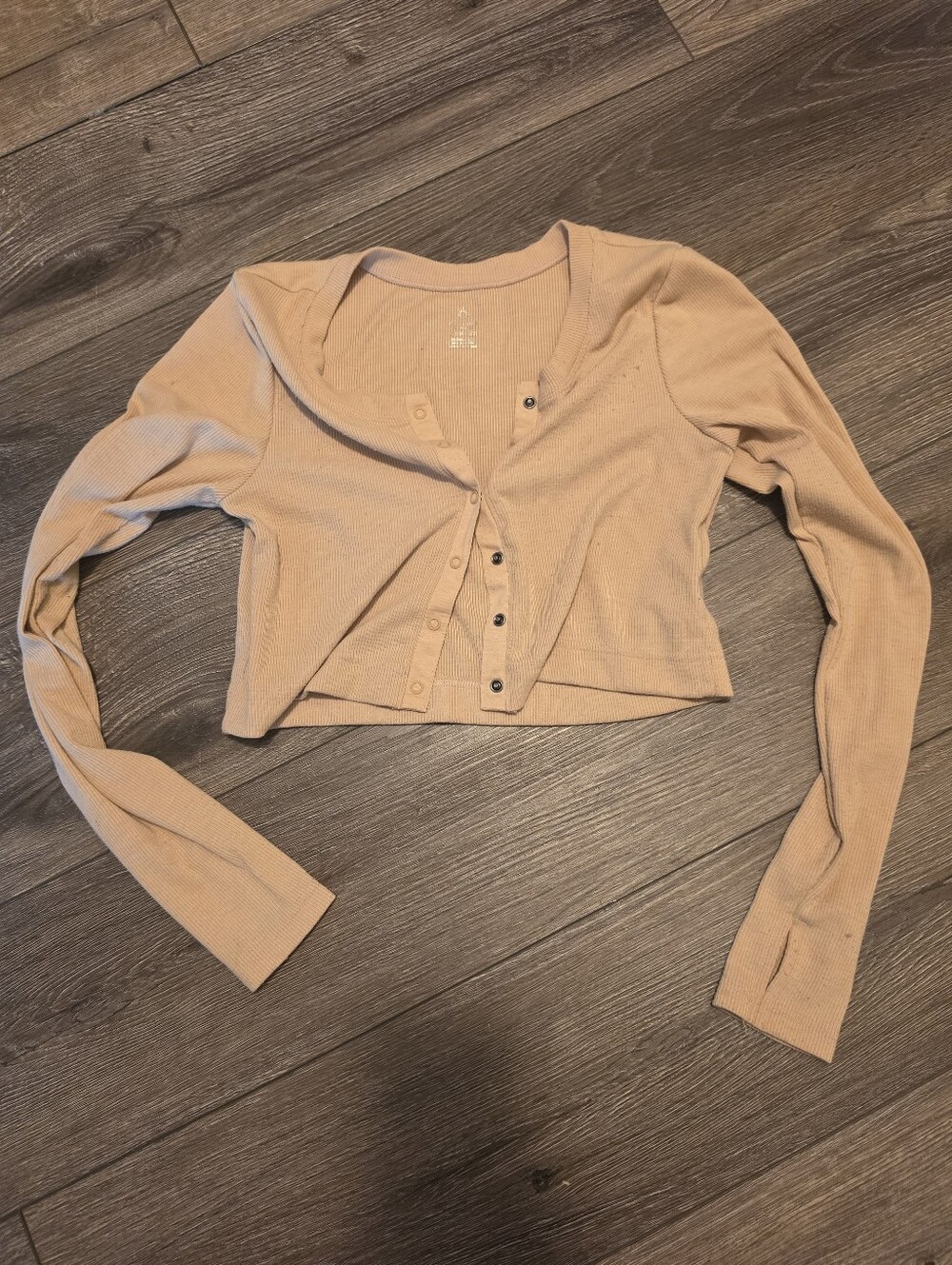 Ribbed Long Sleeve Cropped Cardigan - Beige